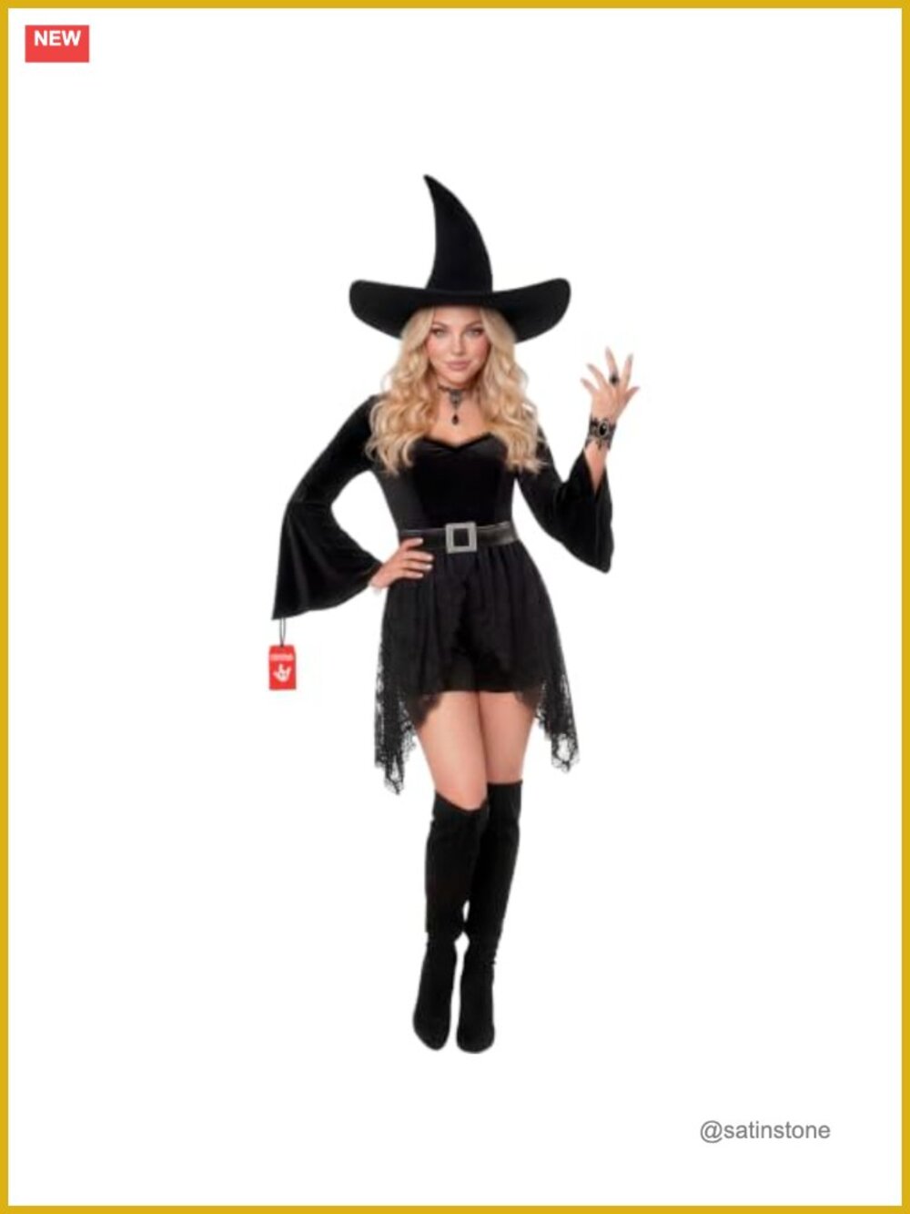Witch Costume Set Playsuit Hat Belt Choker Hand Jewellery Halloween